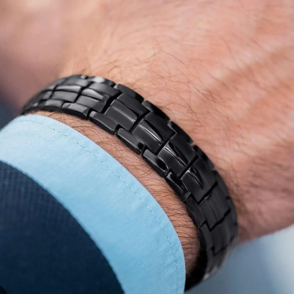 Black Men's Titanium Magnetic Therapy Bracelet By OPD-Optimal Producs Direct